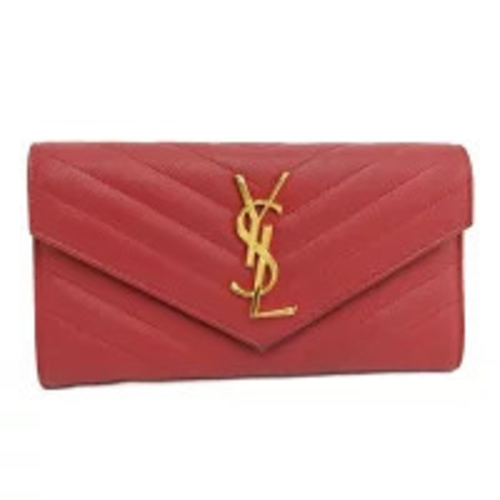 Saint Laurent Yves Bi fold Long Wallet Cassandra Red Leather